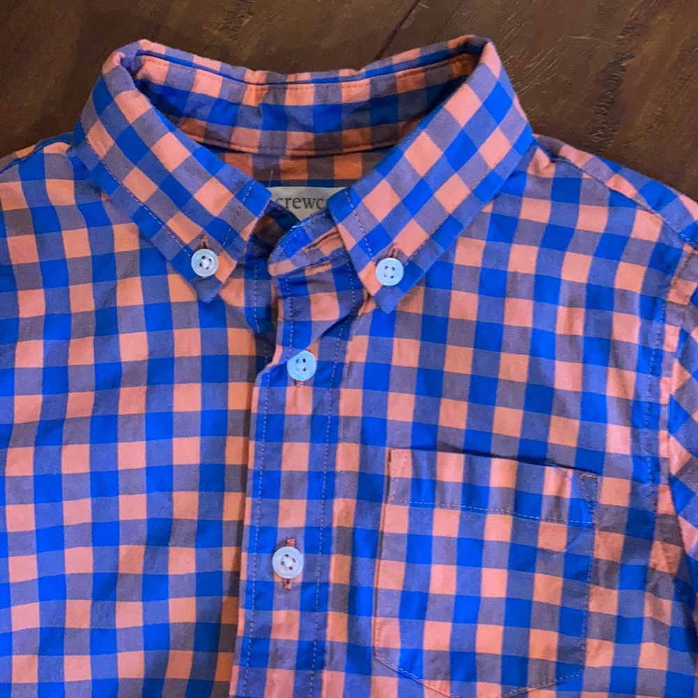 J Crew Crewcuts size 3 gingham blue & peach dress shirt